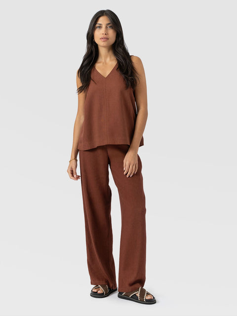Corinne Wide Leg Linen Pant - Russet Brown - Women's Trousers | Saint + Sofia® EU