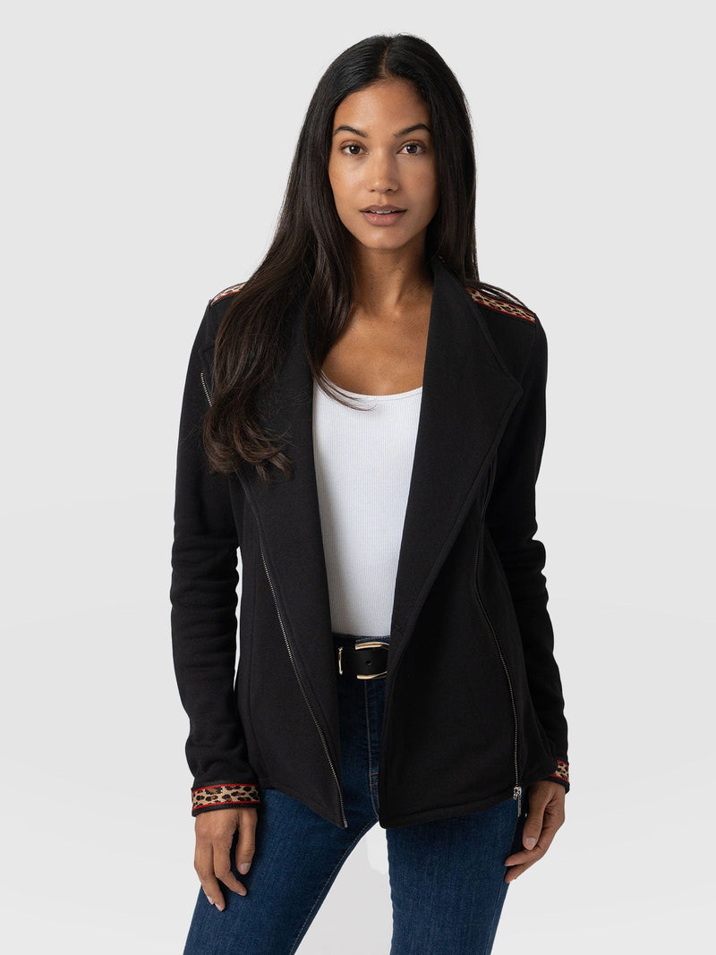 Cotton Biker Jacket Black Leopard - Women's Jackets | Saint + Sofia® EU