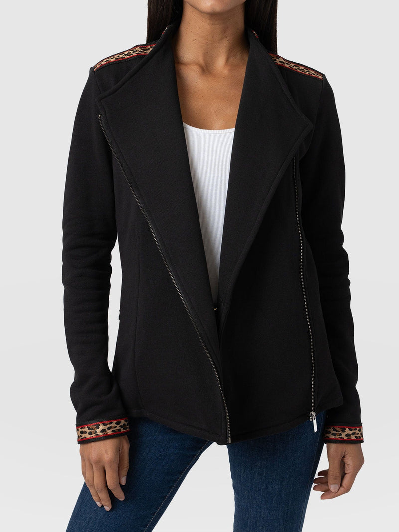 Cotton Biker Jacket Black Leopard - Women's Jackets | Saint + Sofia® EU