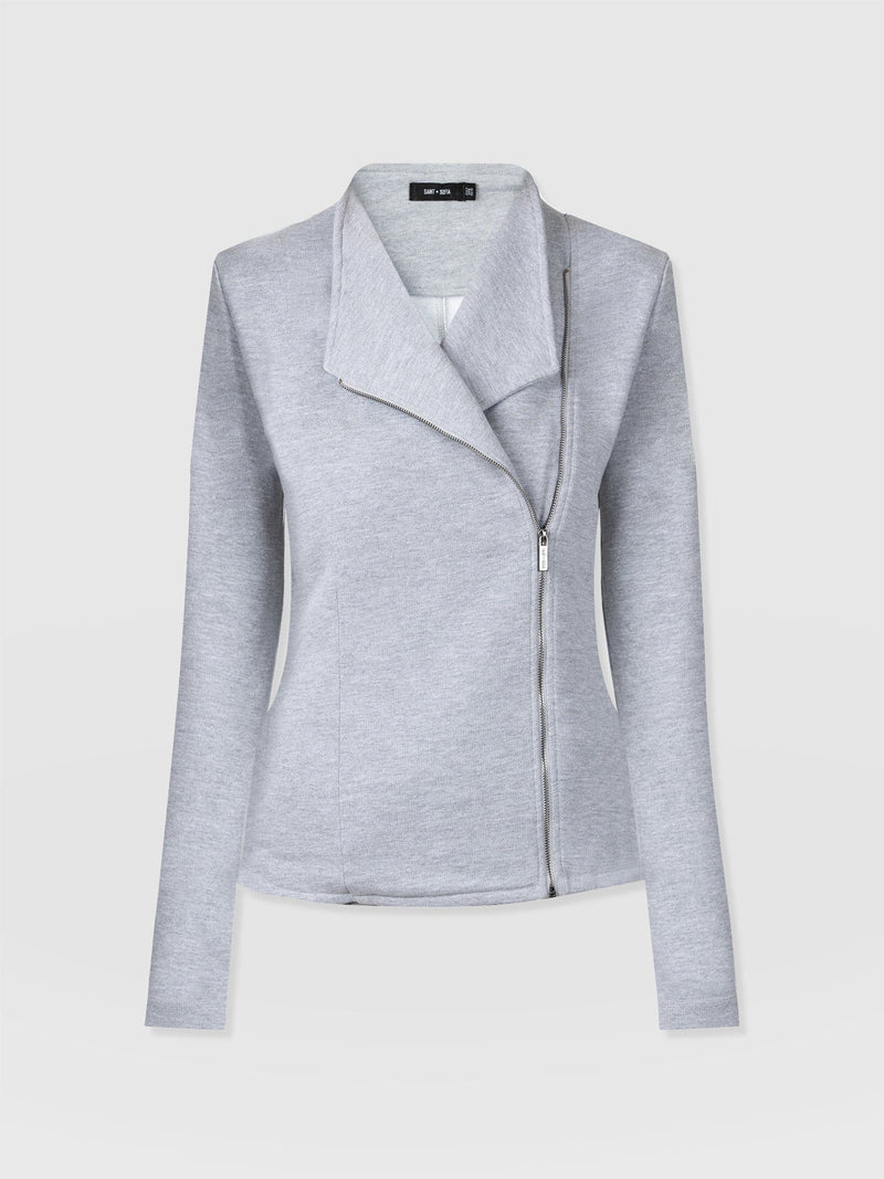 Cotton Biker Jacket Grey Melange - Women's Jackets | Saint + Sofia® EU