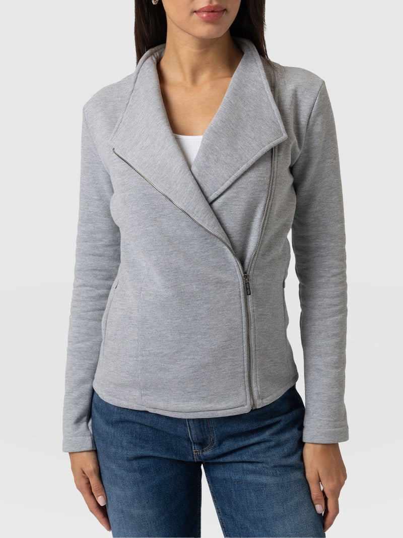 Cotton Biker Jacket Grey Melange - Women's Jackets | Saint + Sofia® EU
