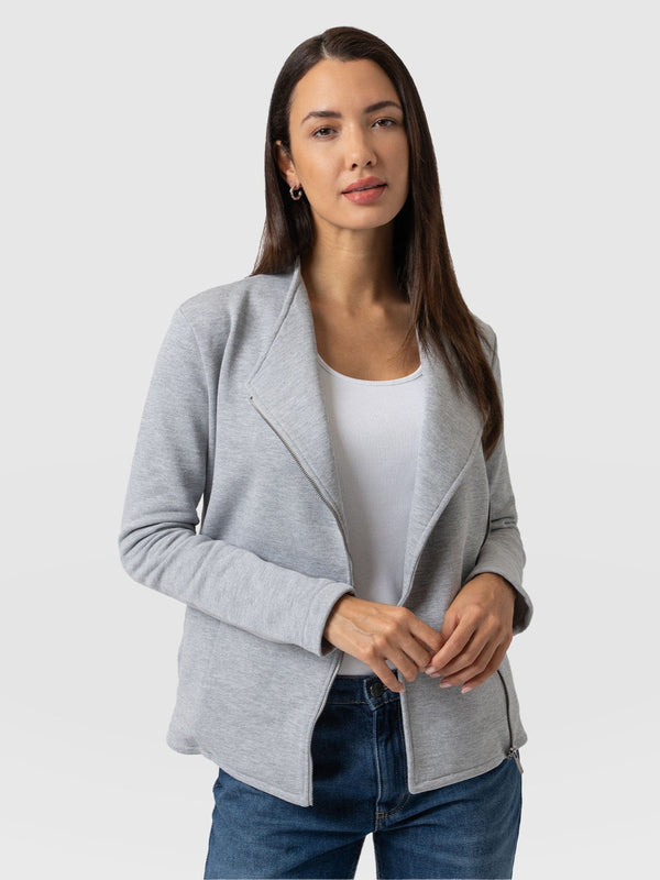 Cotton Biker Jacket Grey Melange - Women's Jackets | Saint + Sofia® EU
