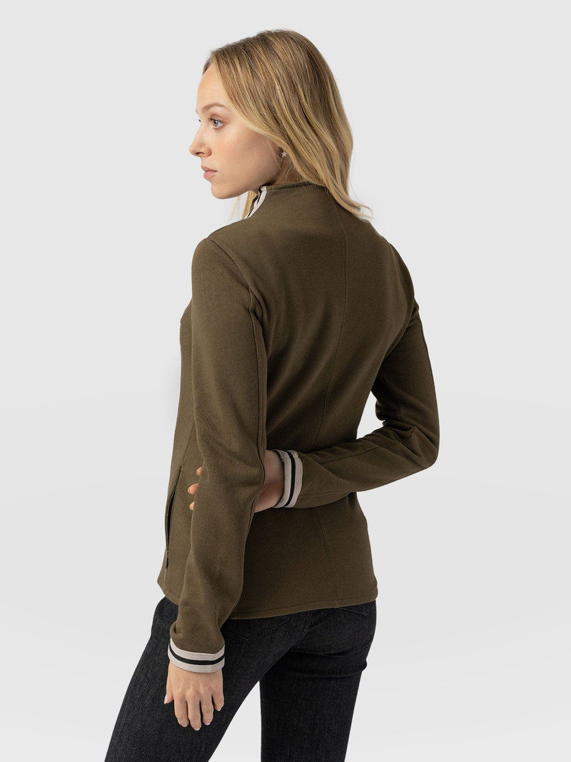 Cotton Biker Jacket - Khaki - Cream Stripe - Women's Jackets | Saint + Sofia® EU