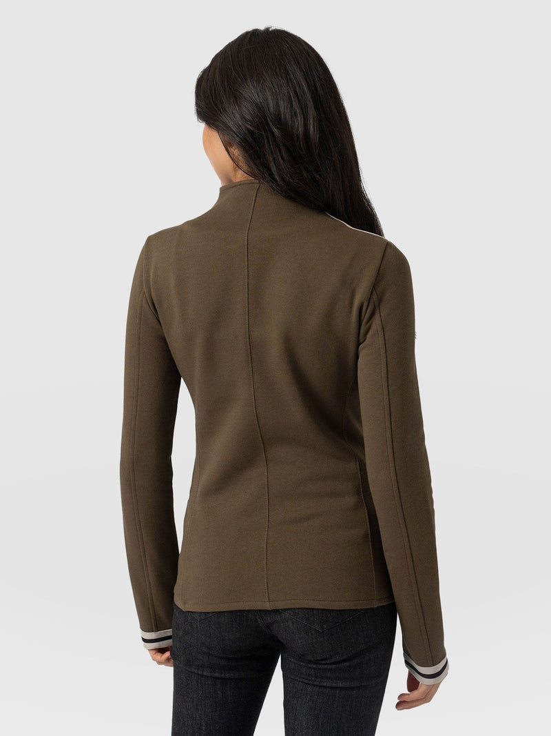 Cotton Biker Jacket - Khaki - Cream Stripe - Women's Jackets | Saint + Sofia® EU