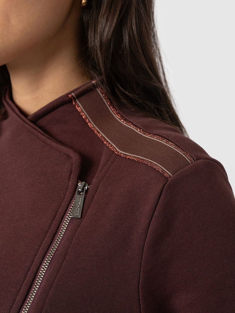 Cotton Biker Jacket - Maroon - Bronze Stripe - Women's Jackets | Saint + Sofia® EU