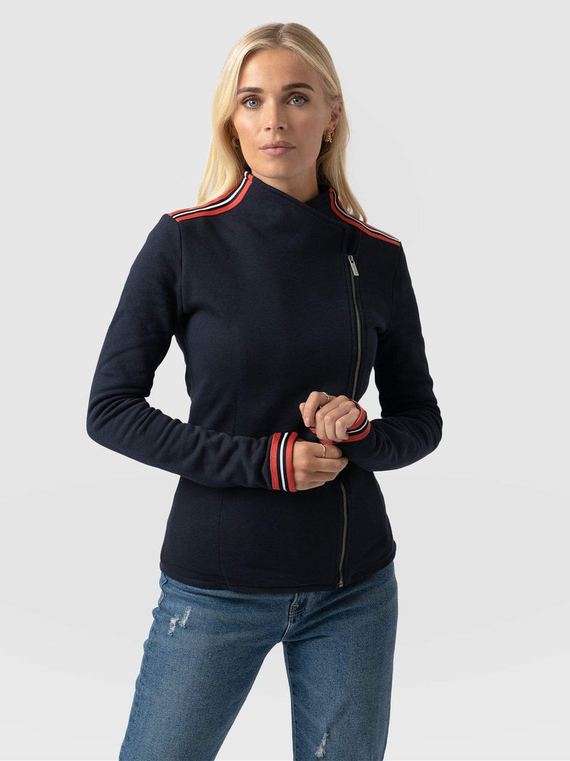 Cotton Biker Jacket Navy Stripe - Women's Jackets | Saint + Sofia® EU