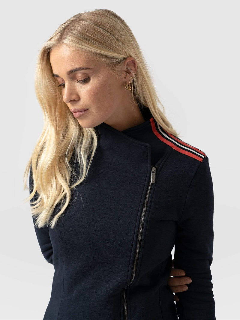 Cotton Biker Jacket Navy Stripe - Women's Jackets | Saint + Sofia® EU