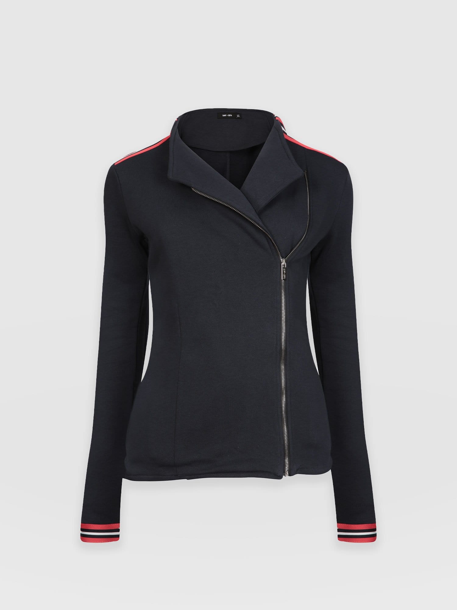 Cotton Biker Jacket Navy Stripe - Women's Jackets | Saint and Sofia® EU