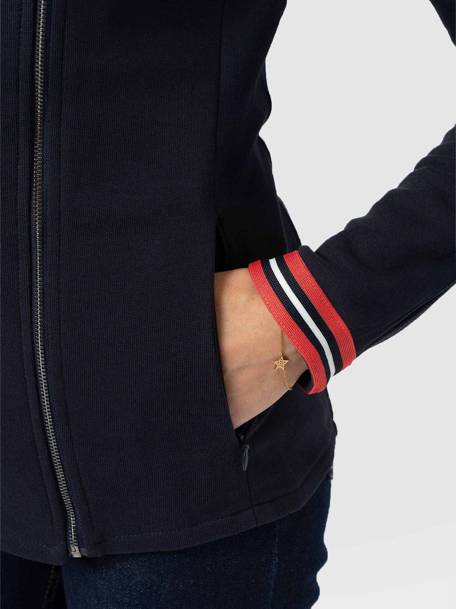 Cotton Biker Jacket Navy Stripe - Women's Jackets | Saint + Sofia® EU