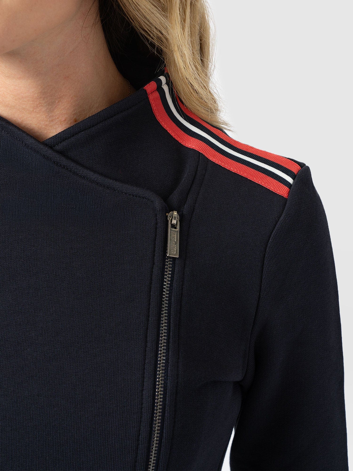 Cotton Biker Jacket Navy Stripe - Women's Jackets | Saint and Sofia® EU