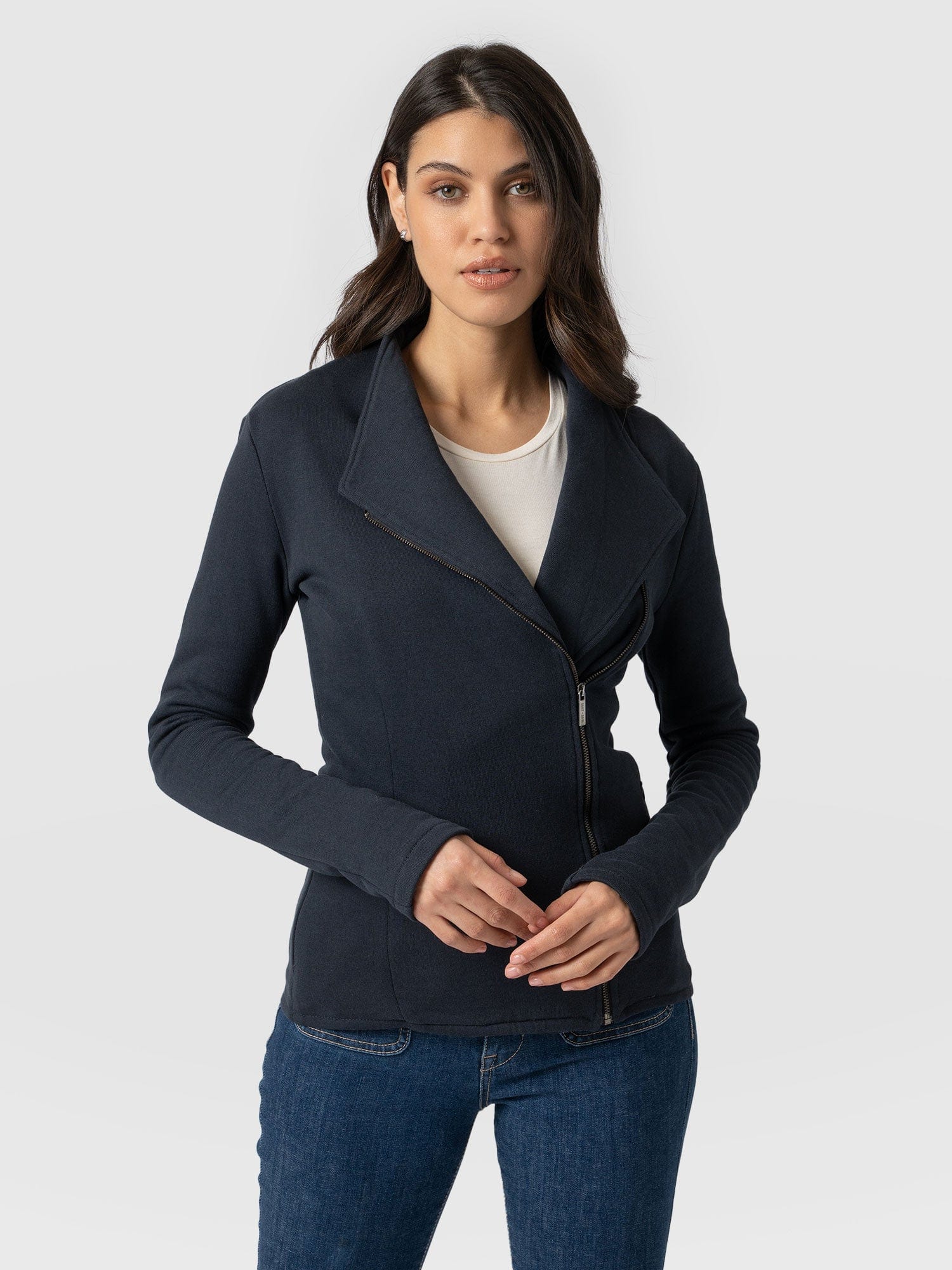 Cotton Biker Jacket Navy - Women's Jackets | Saint and Sofia® EU