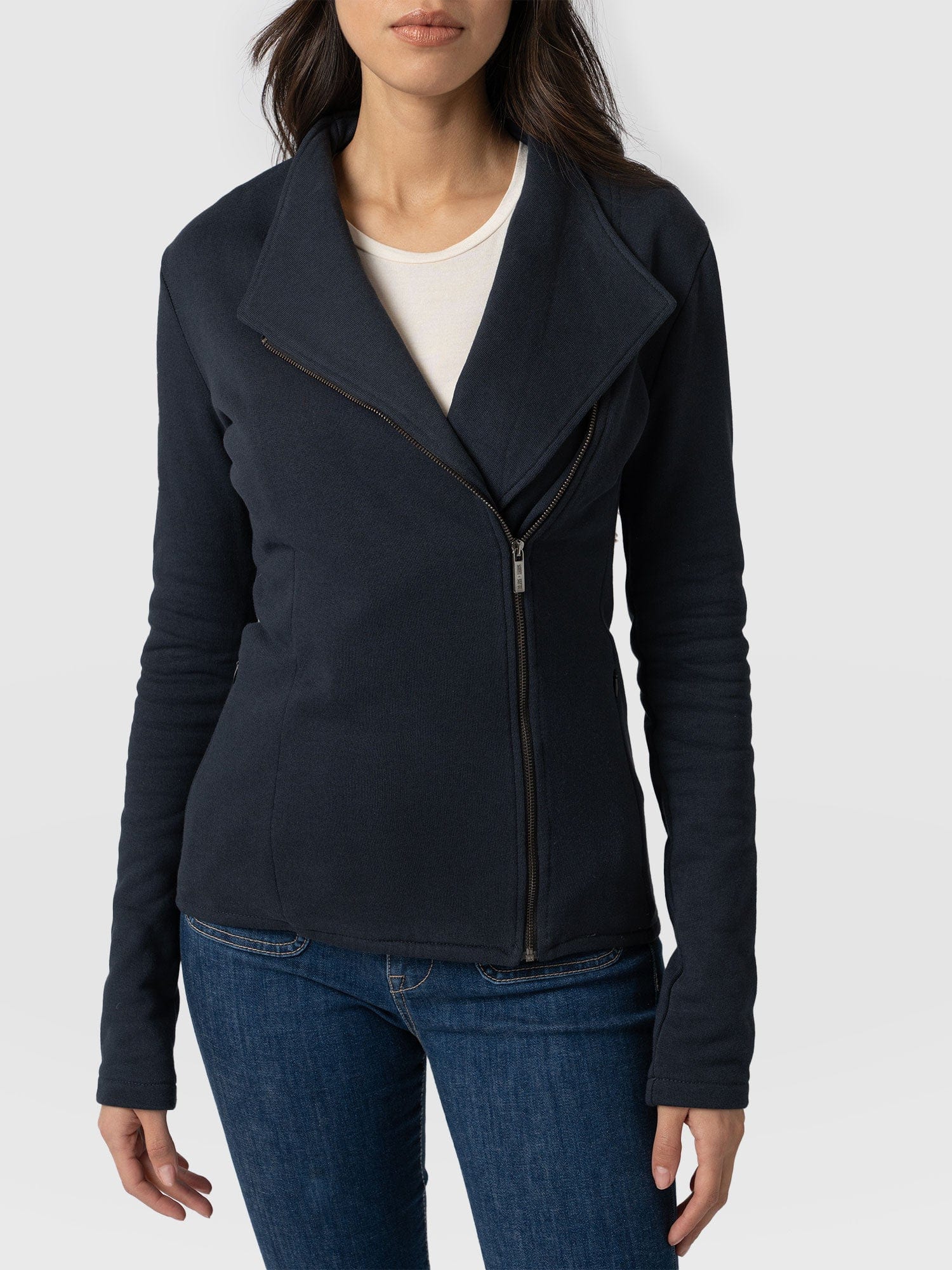 Cotton Biker Jacket Navy - Women's Jackets | Saint and Sofia® EU