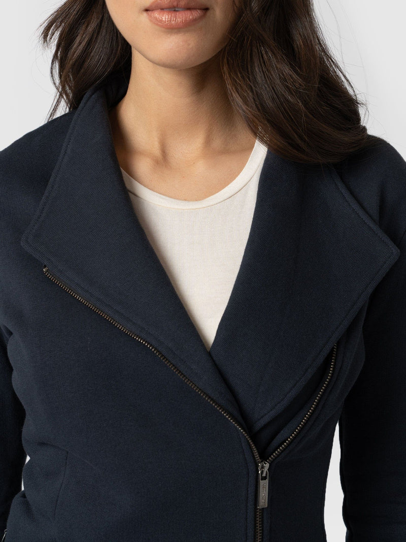 Cotton Biker Jacket Navy - Women's Jackets | Saint + Sofia® EU