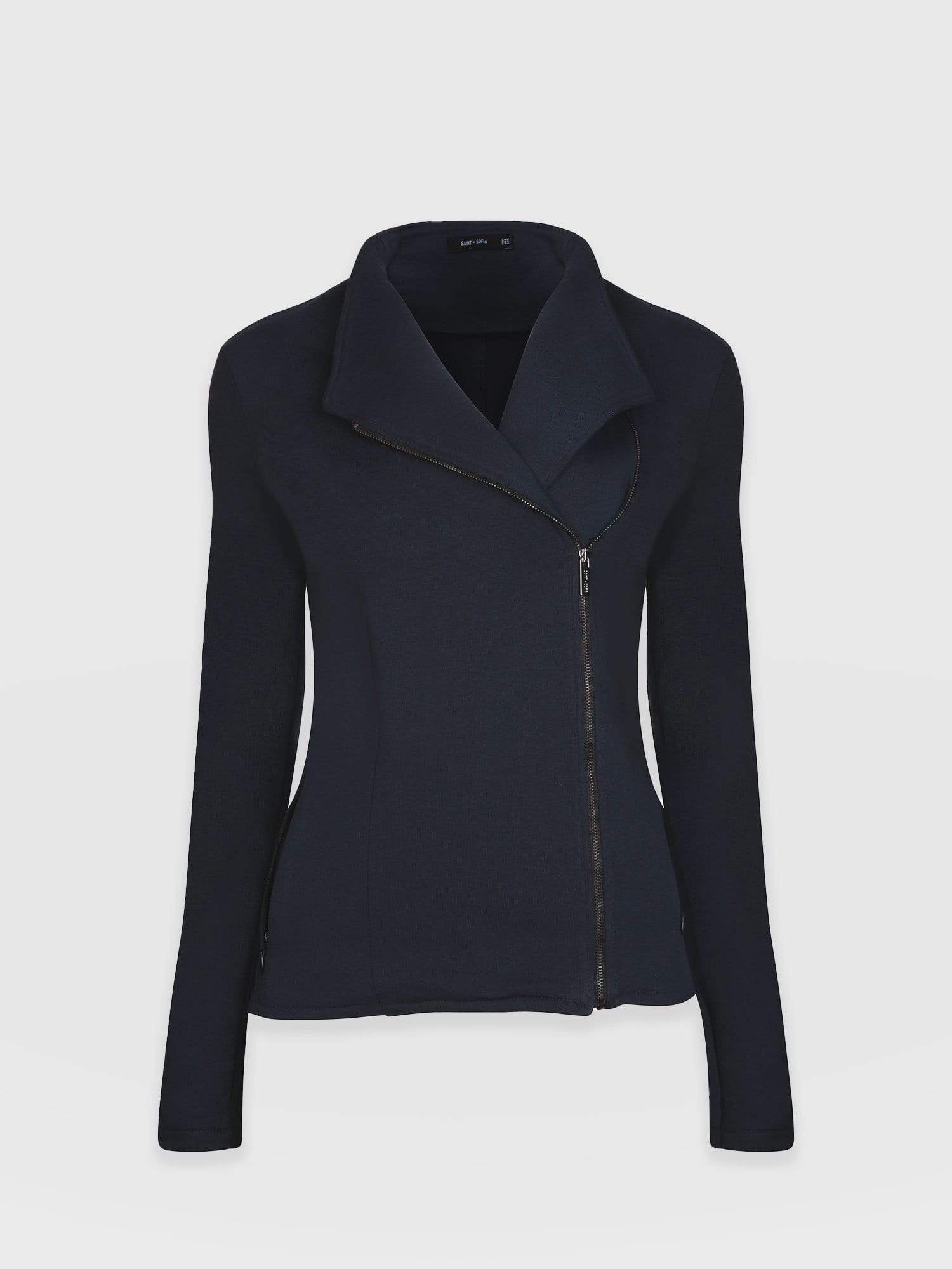 Cotton Biker Jacket Navy - Women's Jackets | Saint + Sofia® EU