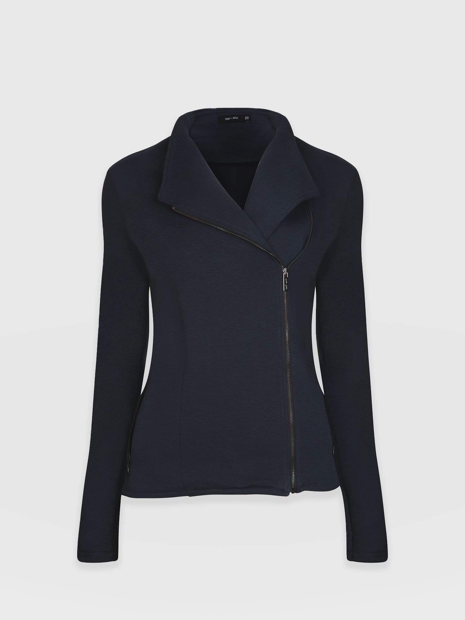 Cotton Biker Jacket Navy - Women's Jackets | Saint and Sofia® EU