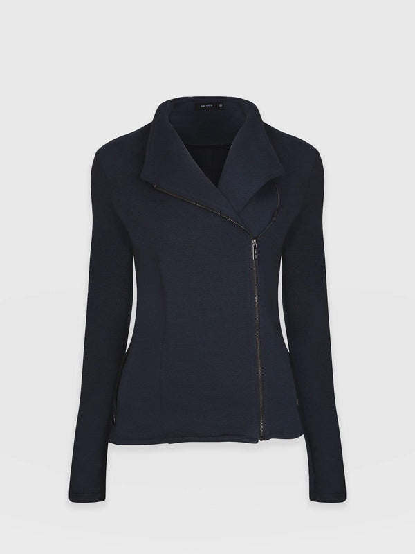 Cotton Biker Jacket Navy - Women's Jackets | Saint + Sofia® EU