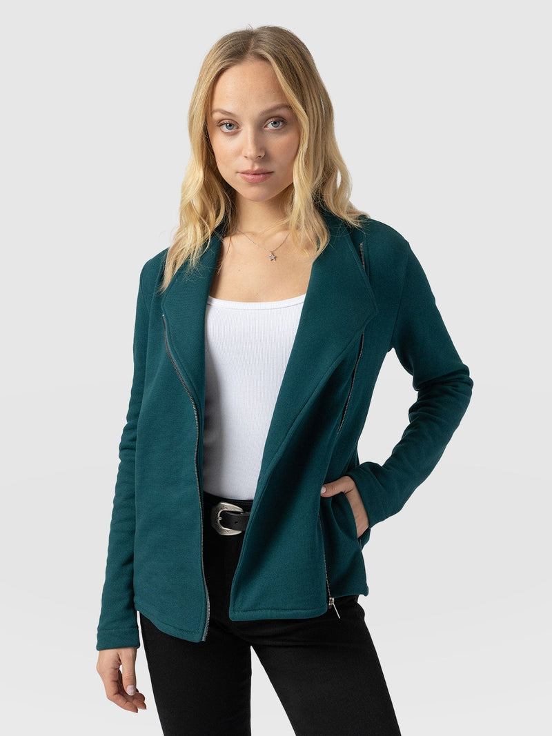 Cotton Biker Jacket Teal - Women's Jackets | Saint + Sofia® EU