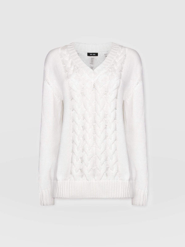 Cotton Cable Knit Jumper Cream - Women's Jumpers | Saint + Sofia® EU