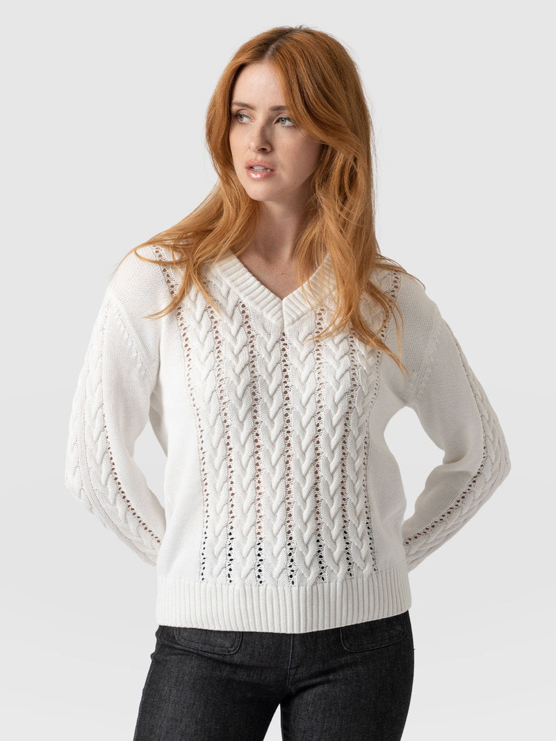 Cotton Cable Knit Jumper Cream - Women's Jumpers | Saint + Sofia® EU