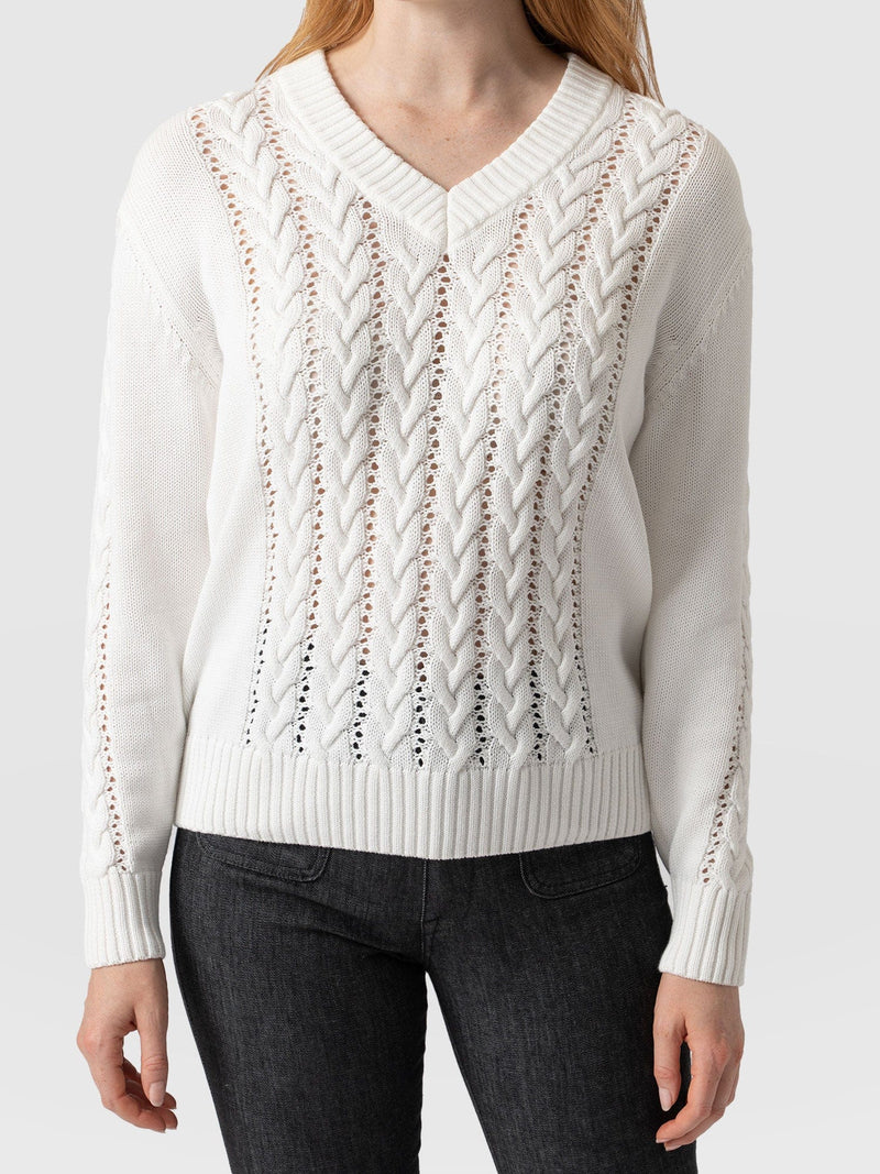 Cotton Cable Knit Jumper Cream - Women's Jumpers | Saint + Sofia® EU