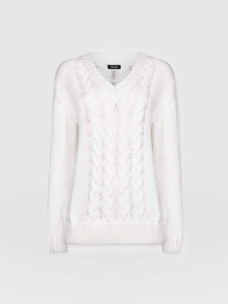 Cotton Cable Knit Jumper Cream - Women's Jumpers | Saint + Sofia® EU