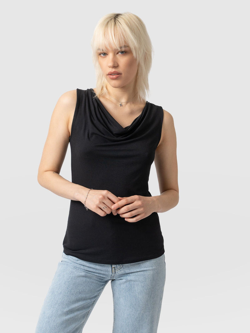 Cowl Neck Cami Black - Women's T-Shirts | Saint + Sofia® EU