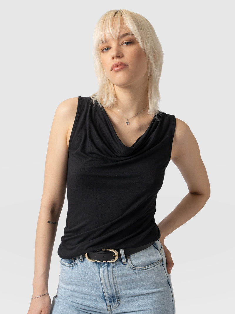 Cowl Neck Cami Black - Women's T-Shirts | Saint + Sofia® EU