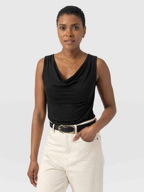 Cowl Neck Cami Black - Women's T-Shirts | Saint + Sofia® EU
