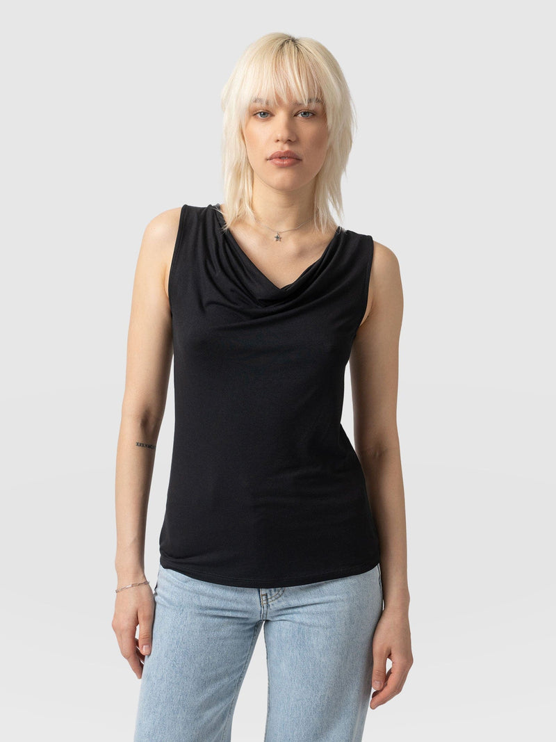 Cowl Neck Cami Black - Women's T-Shirts | Saint + Sofia® EU