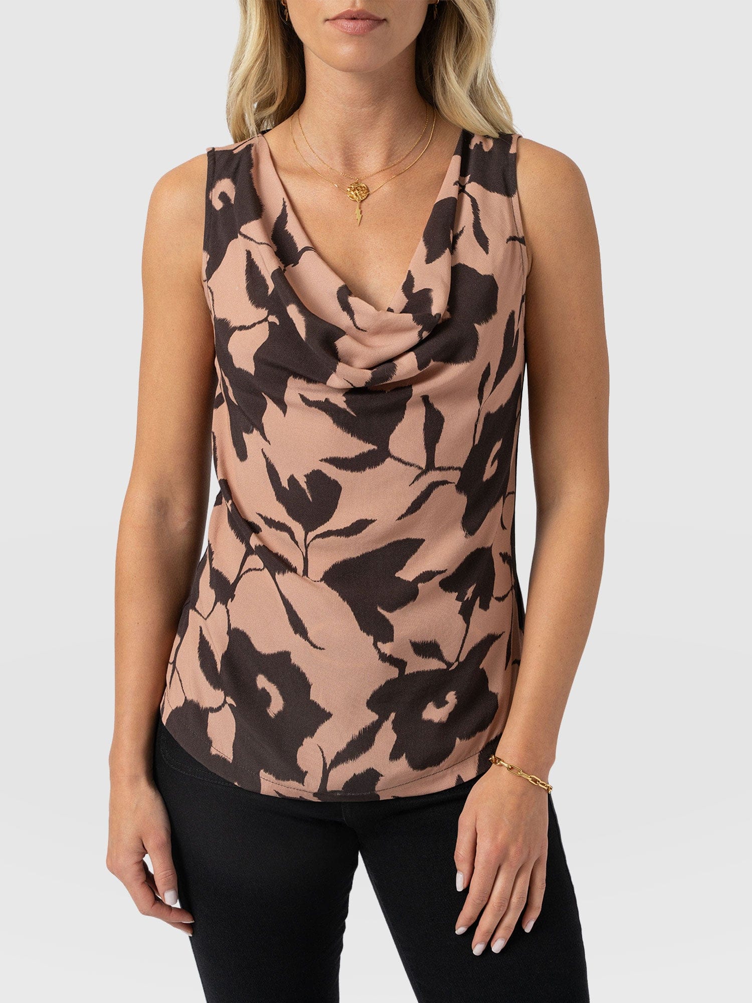 Cowl Neck Cami - Brown Floral - Women's T-shirts | Saint + Sofia® EU