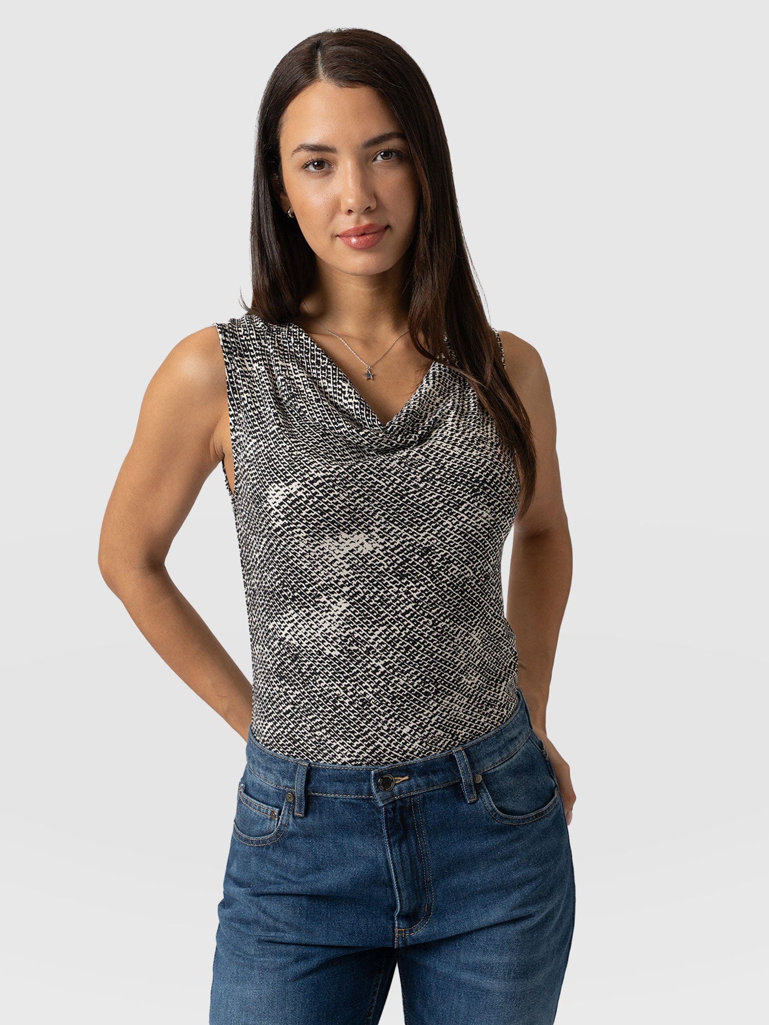 Cowl Neck Cami Monochrome Gothica- Women's T-Shirts | Saint + Sofia® EU