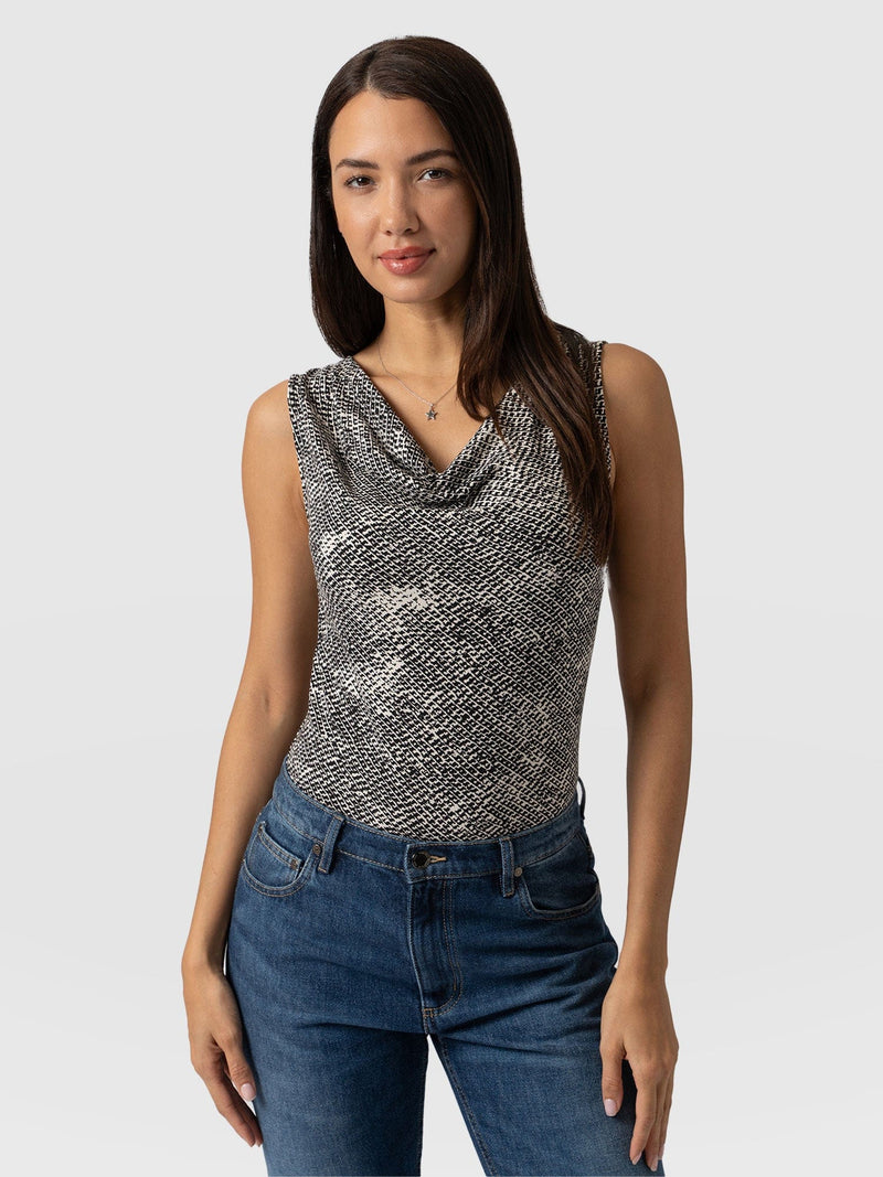 Cowl Neck Cami Monochrome Gothica- Women's T-Shirts | Saint + Sofia® EU