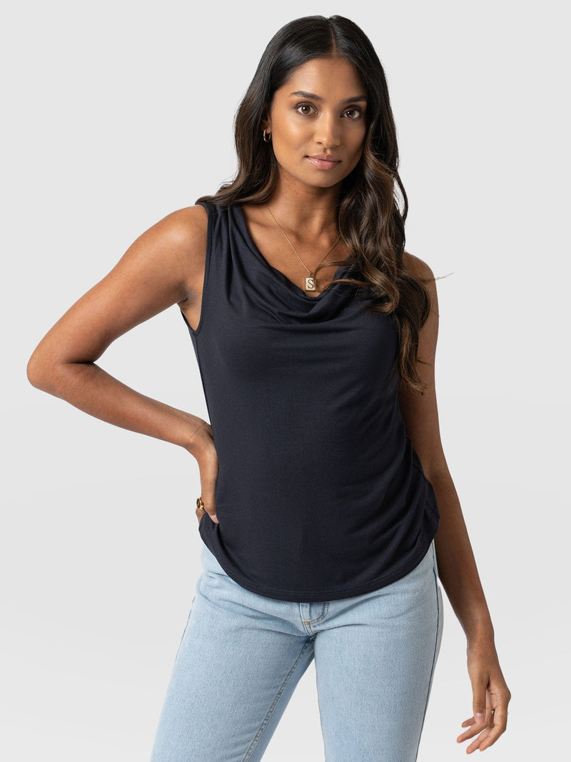 Cowl Neck Cami Navy - Women's T-Shirts | Saint + Sofia® EU