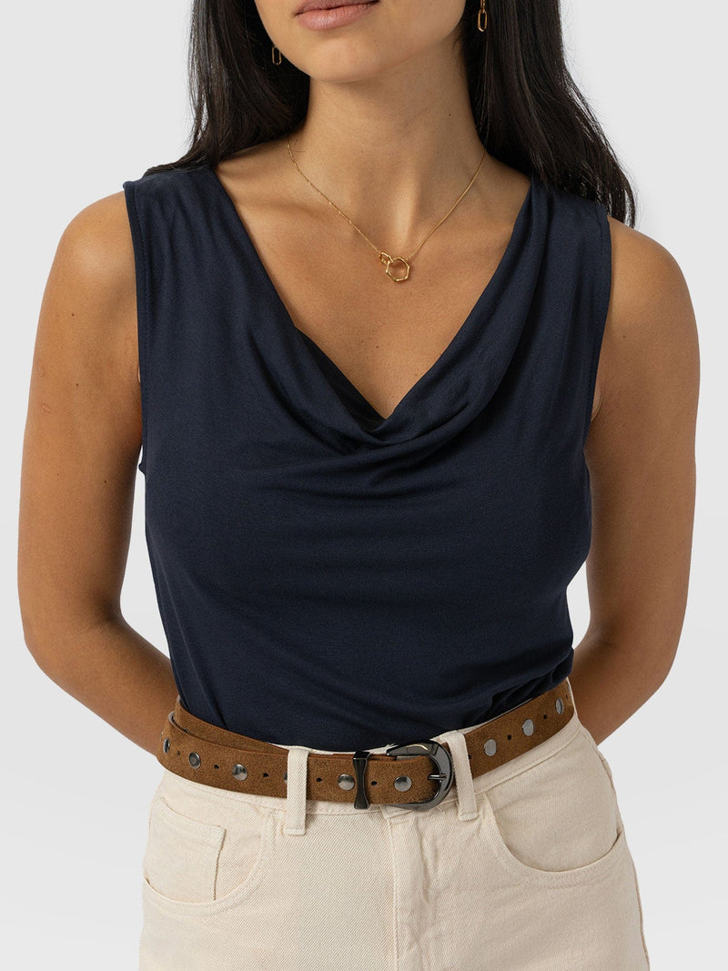 Cowl Neck Cami Navy - Women's T-Shirts | Saint + Sofia® EU