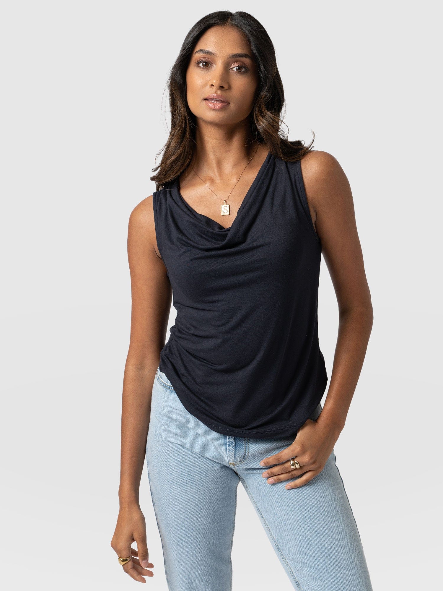 Cowl Neck Cami Navy - Women's T-Shirts | Saint + Sofia® USA