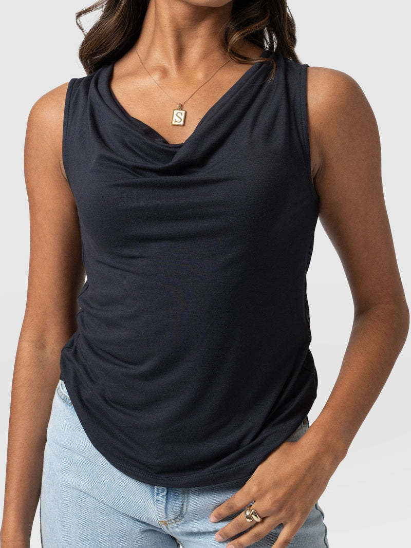 Cowl Neck Cami Navy - Women's T-Shirts | Saint + Sofia® USA