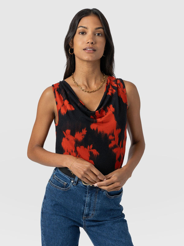 Cowl Neck Cami - Orange Fade Floral - Women's T-shirts | Saint + Sofia® EU