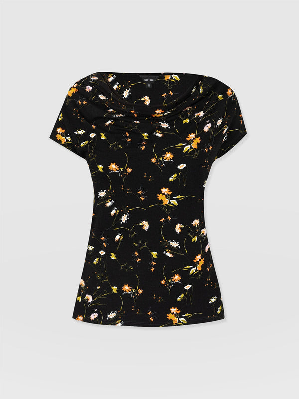 Cowl Neck Tee Black Floral - Women's T-Shirts | Saint + Sofia® EU