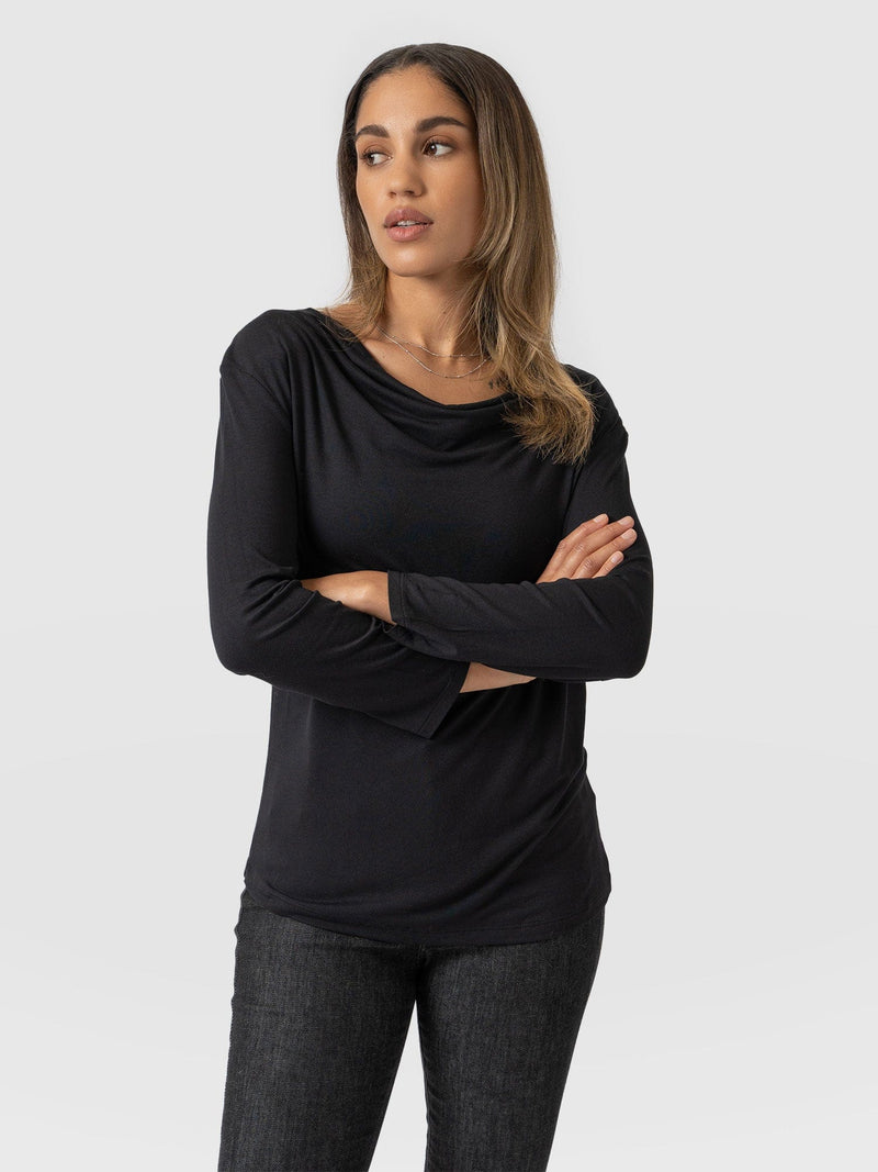 Cowl Neck Tee Black Long Sleeve - Women's T-Shirts | Saint + Sofia® EU