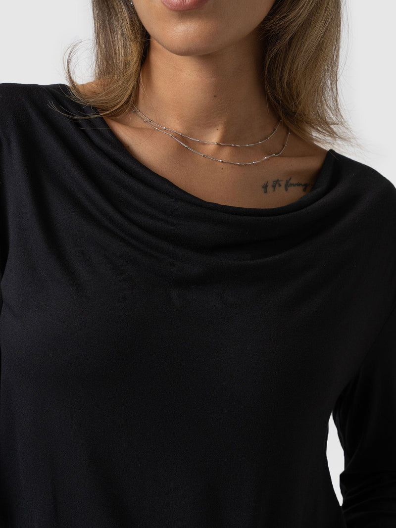 Cowl Neck Tee Black Long Sleeve - Women's T-Shirts | Saint + Sofia® EU