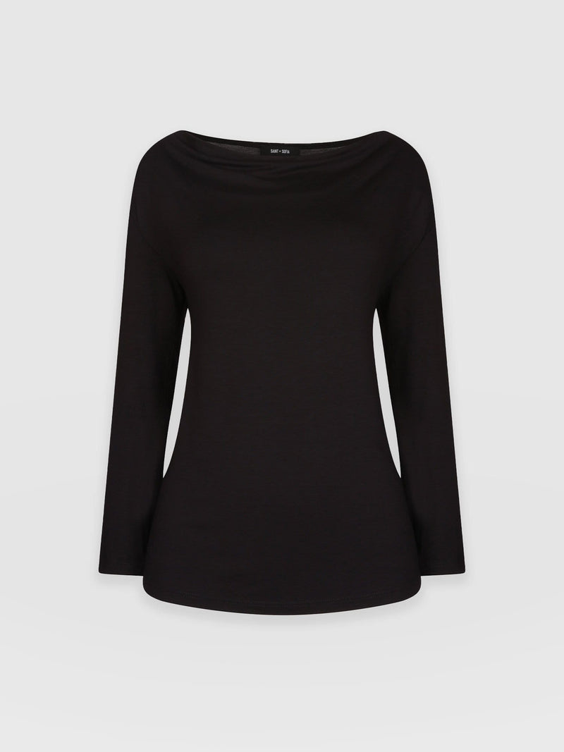 Cowl Neck Tee Black Long Sleeve - Women's T-Shirts | Saint + Sofia® EU