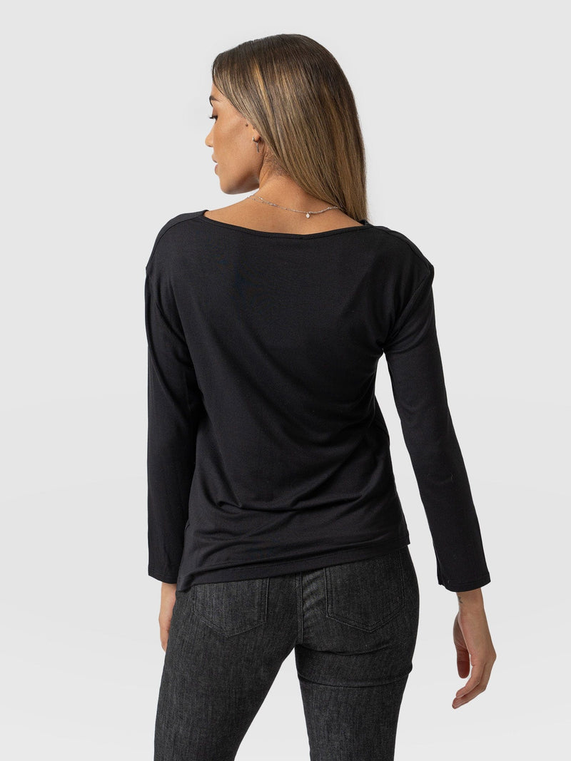 Cowl Neck Tee Black Long Sleeve - Women's T-Shirts | Saint + Sofia® EU