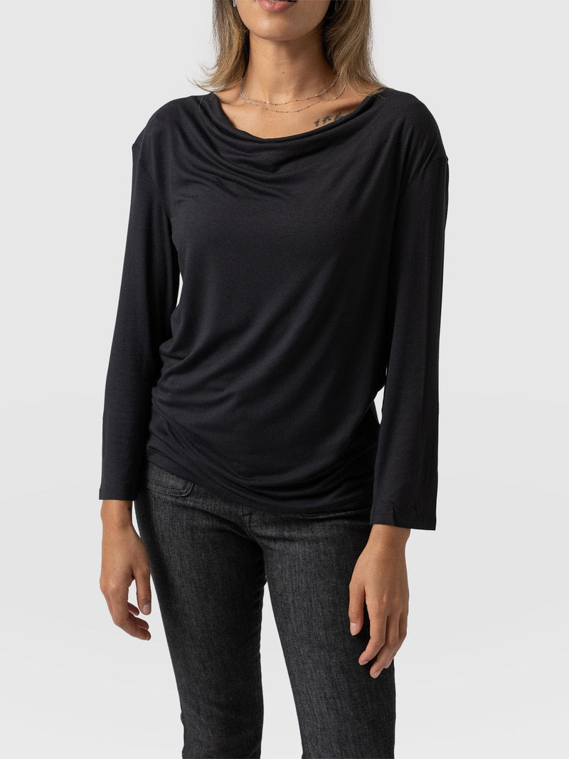 Cowl Neck Tee Black Long Sleeve - Women's T-Shirts | Saint + Sofia® EU