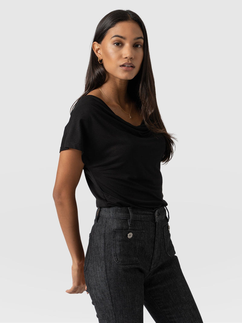 Cowl Neck Tee Black - Women's T-Shirts | Saint + Sofia® EU