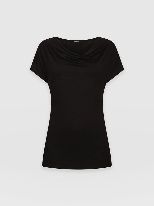 Cowl Neck Tee Black - Women's T-Shirts | Saint + Sofia® EU