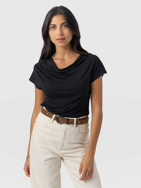 Cowl Neck Tee Black - Women's T-Shirts | Saint + Sofia® EU