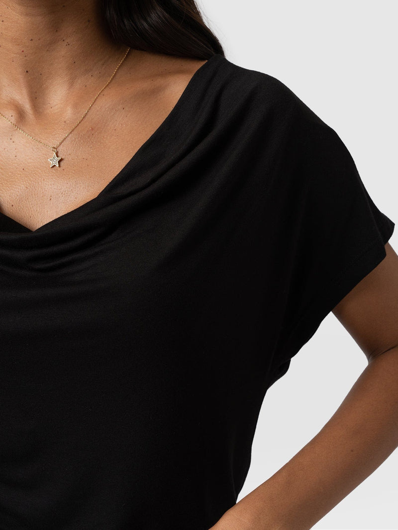 Cowl Neck Tee Black - Women's T-Shirts | Saint + Sofia® EU