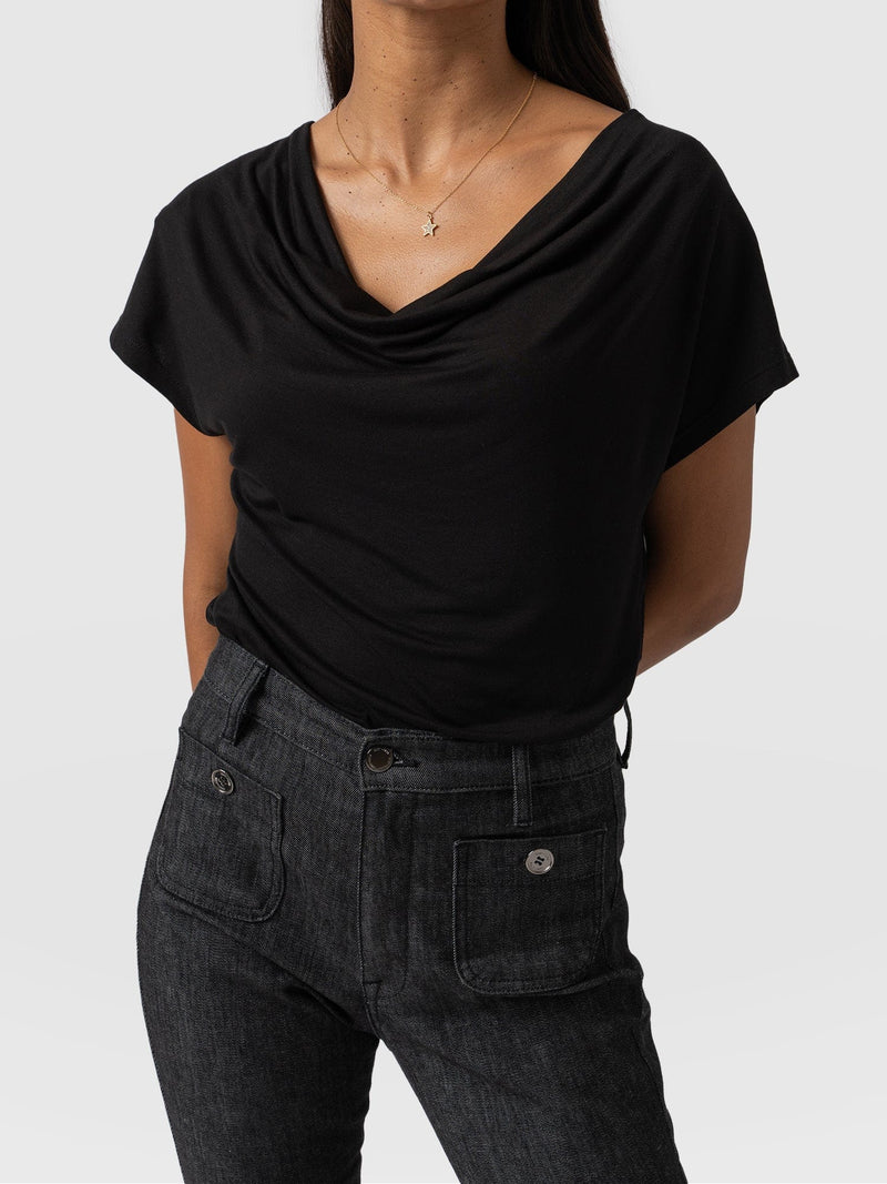 Cowl Neck Tee Black - Women's T-Shirts | Saint + Sofia® EU