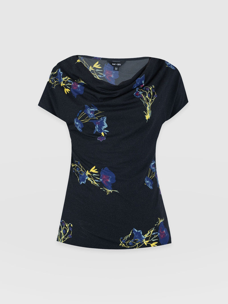 Cowl Neck Tee Blue Lily Gardens - Women's T-Shirts | Saint + Sofia® EU