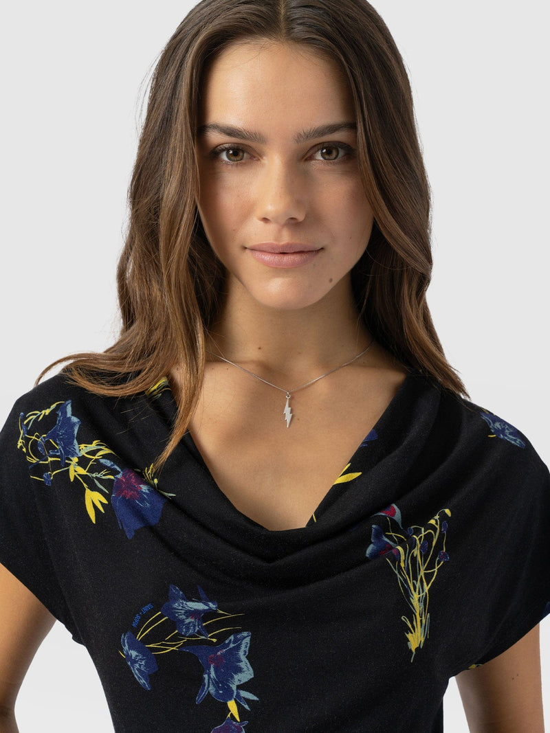 Cowl Neck Tee Blue Lily Gardens - Women's T-Shirts | Saint + Sofia® EU